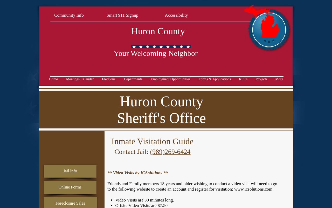 Huron County 24 hour release source on the official jail page