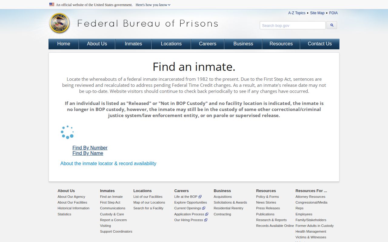 Federal Bureau of Prisons release locator fields for a Huron County federal case