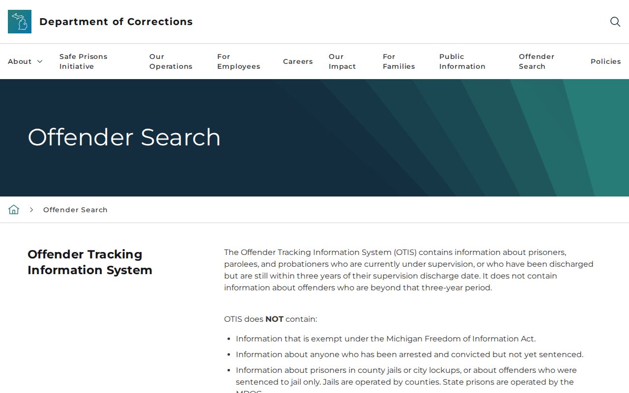 Michigan Department of Corrections release and offender search scope for Huron County cases